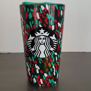 Starbucks 2019 Holiday Season Green Confetti Tumbler Travel Ceramic Coffee Mug